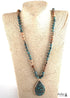 Boho Necklace, RH India Agated Green Oval Natural Stone